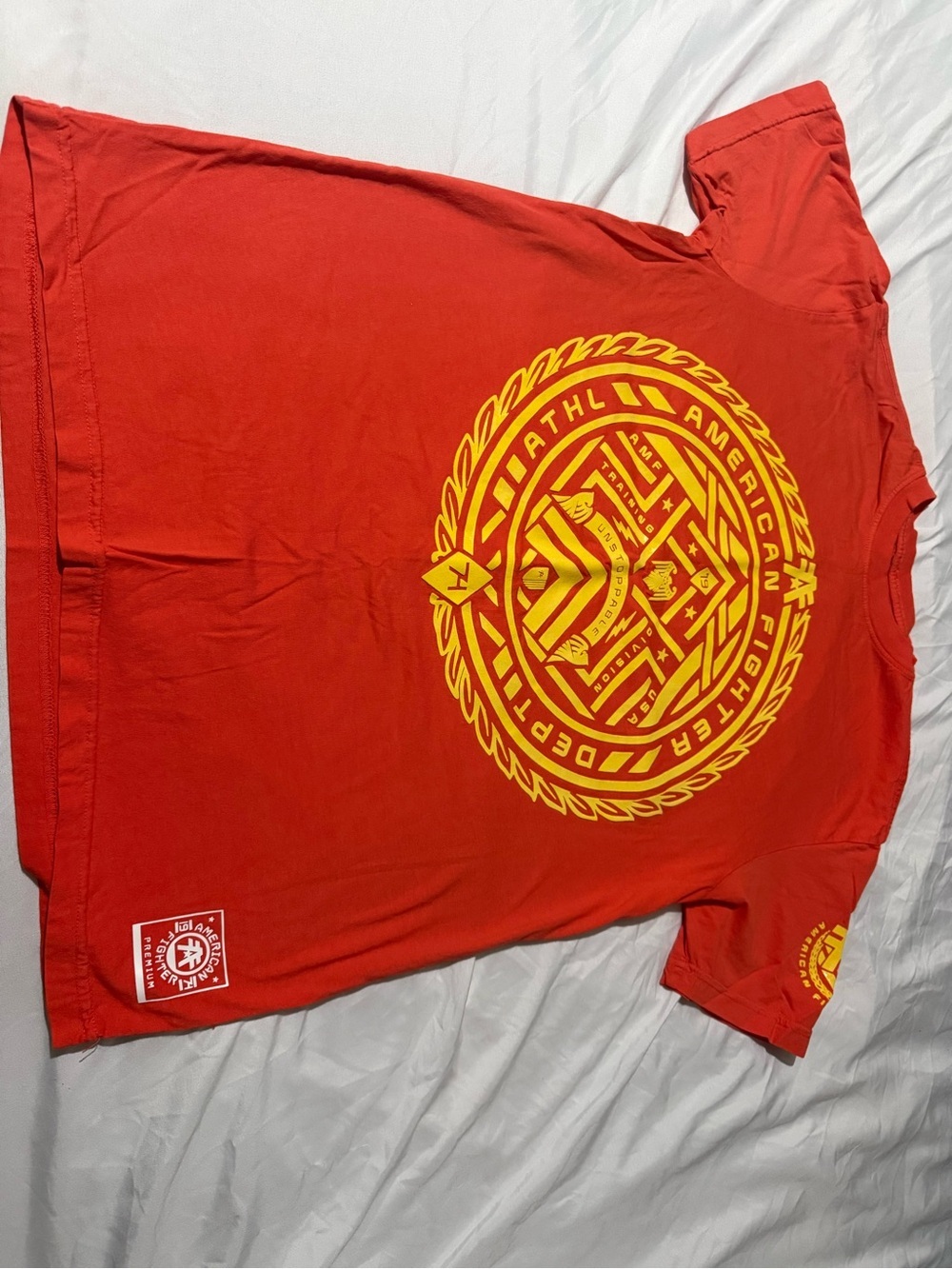 American Fighter Graphic Tee with Large Yellow Emblem